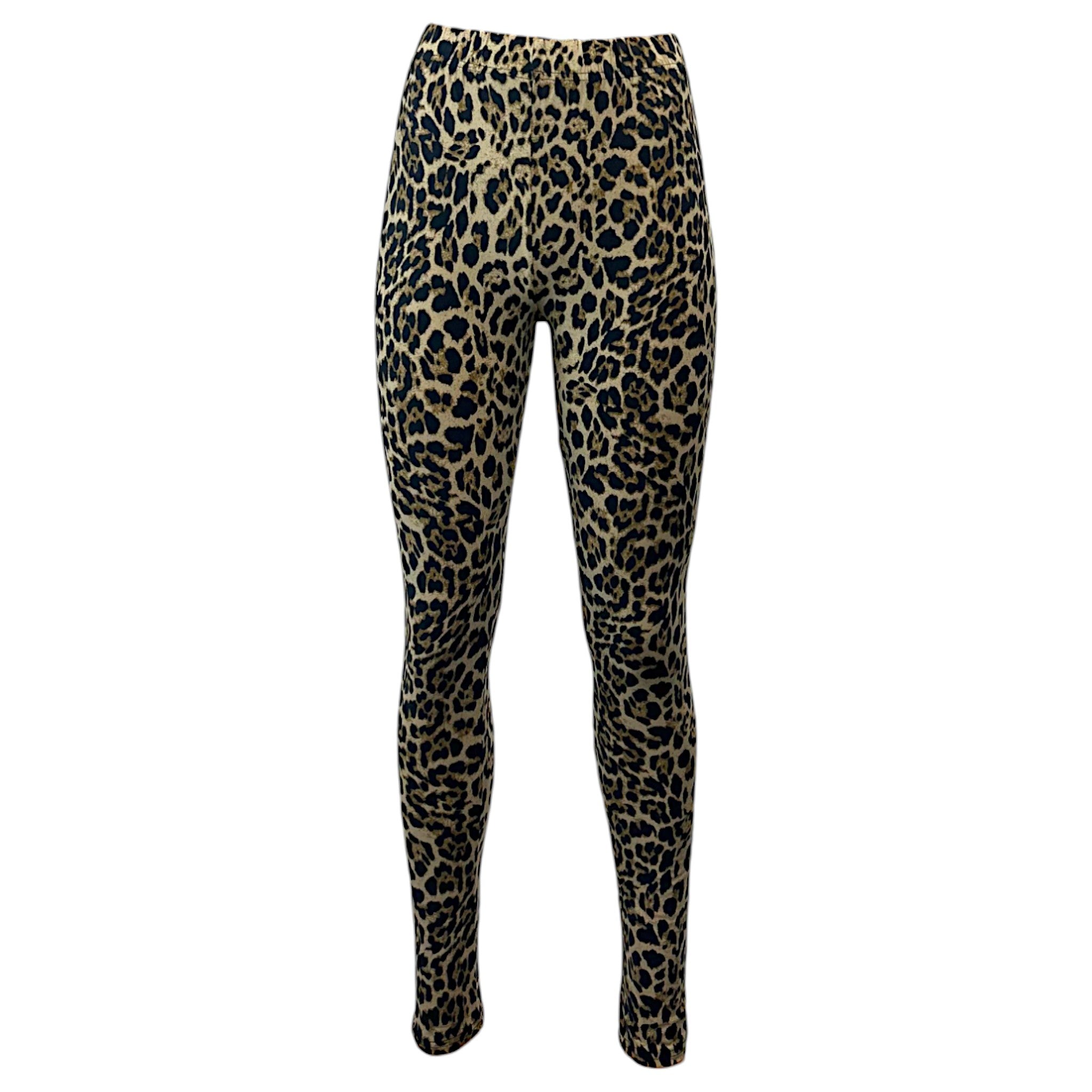 Women's full-length leopard print leggings with elastic waistband – soft stretch casual wear.